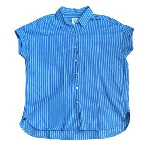 Core Life Cotton Linen Top Button Down Size M Shirt Blue Striped White NWOT